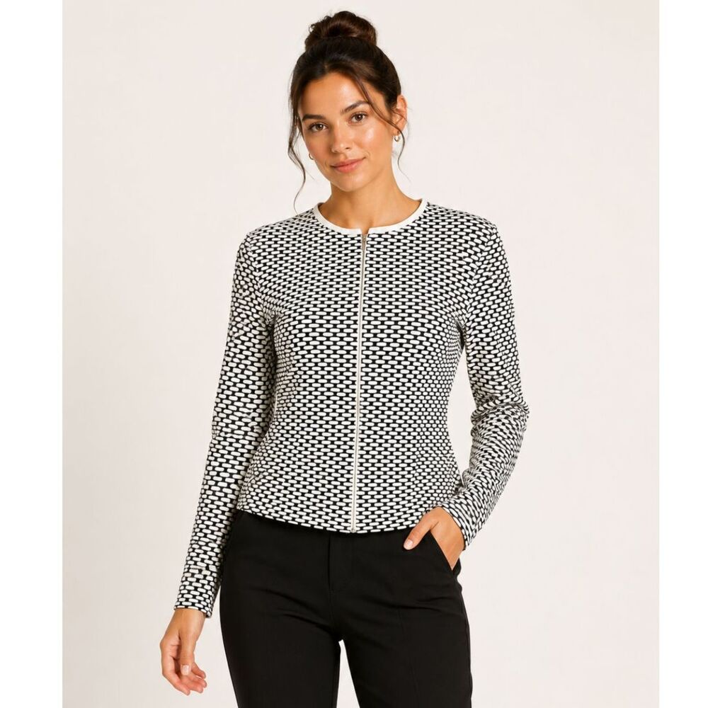RAYURE Paris Women's Zip Black & White Block Textured Jacket Sz 44 (S)
